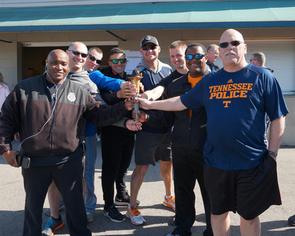UTPD officers, along with the Knoxville Police Department, ran with the torch from near Pellissippi Parkway to Hardin Valley Academy where they handed it off to Special Olympics participants. The April 15 event kicked off the Knoxville Special Olympics.