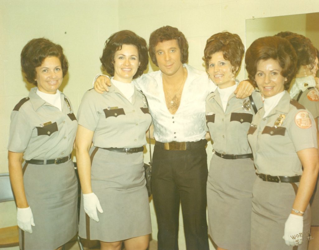 UTPD women officers circa 1972 with Welsh singer Tom Jones.