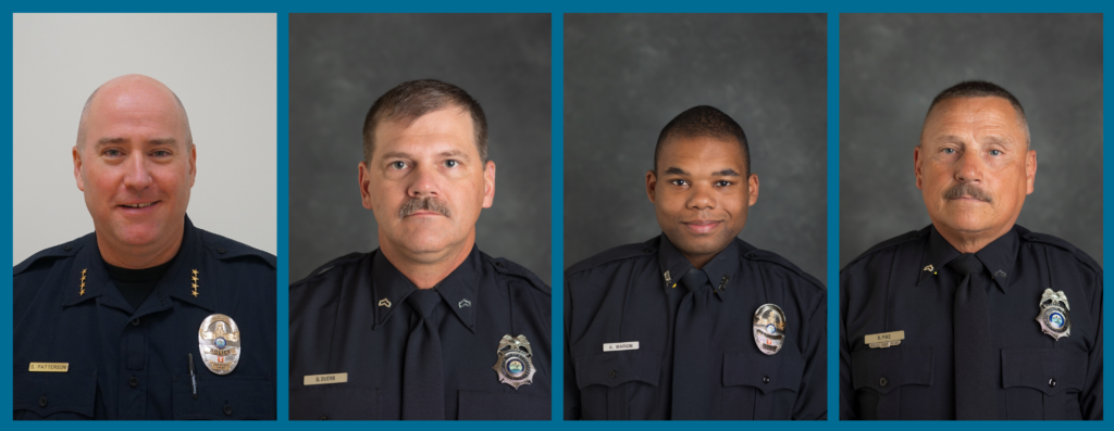 From left: Assistant Chief Sean Patterson, Corporal Brad Duerr, Officer Ahmad Marion, Corporal Billy Pike