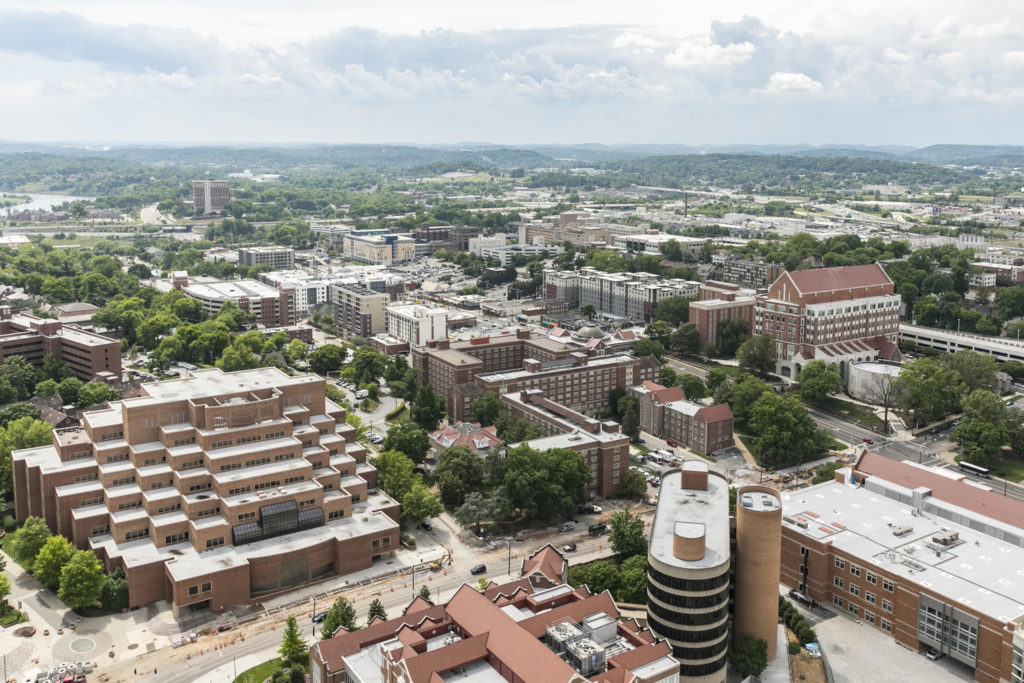 Aerial photograph taken of the University of Tennessee Knoxville 