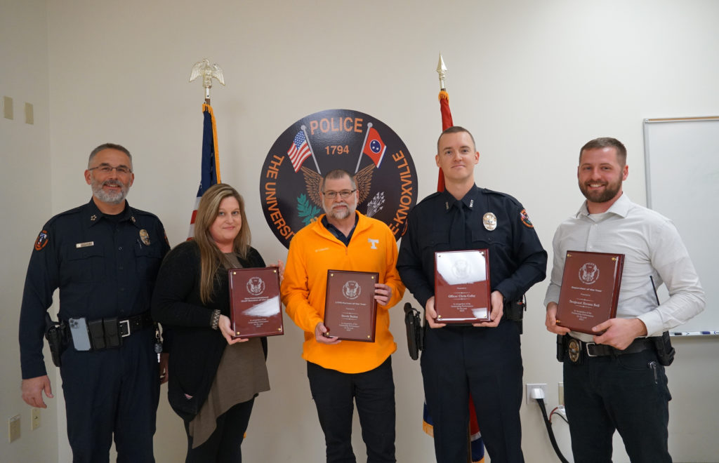 The UT Police Department has recognized three employees and one campus partner for outstanding performance and service this year to the university and the community.